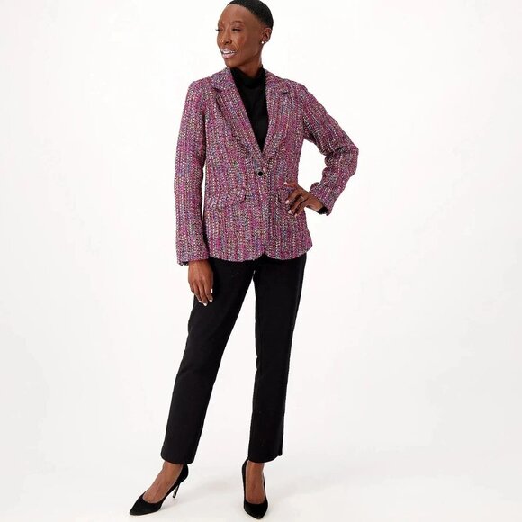NWT Dennis Basso Womens Plus Size 24W Fuschia Multicolor Tweed Blazer Jacket NEW - Picture 3 of 4